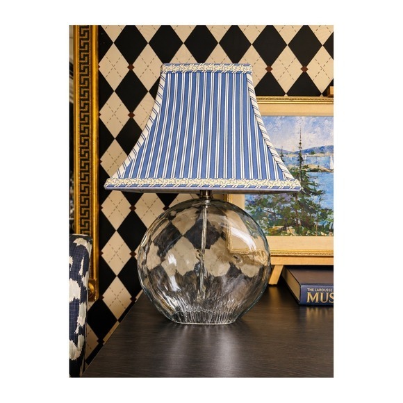 Curated Luxury Other - Coastal Aqua Blue Glass Table Lamp Blue White Striped Shade